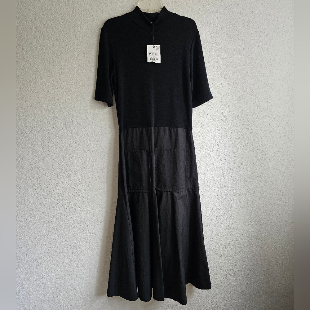 New Zara midi black dress with pockets